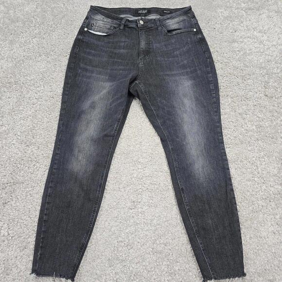 Judy Blue Denim - Judy Blue Jeans Womens 16W Charcoal Black Skinny Fit Ankle Stretch Raw Hem